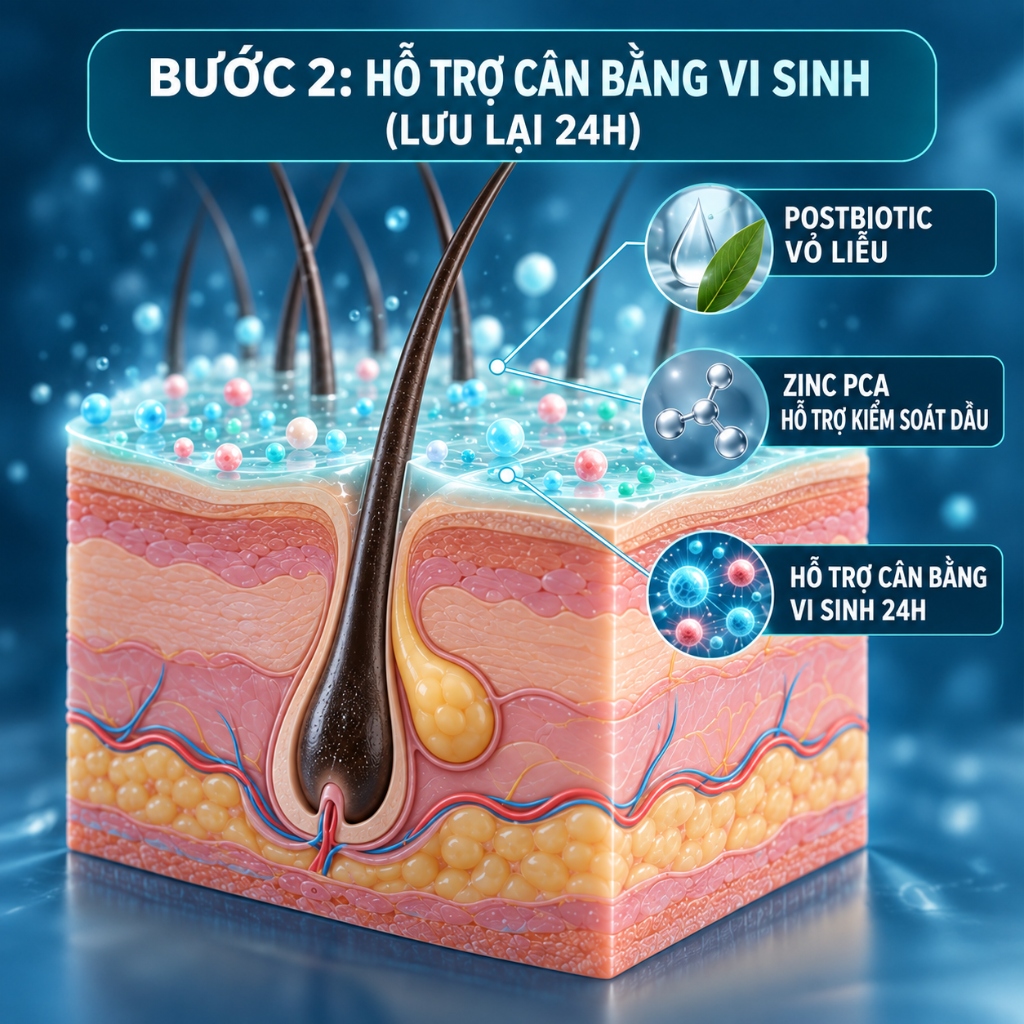 Sơ đồ 3D Bước 2: Hỗ trợ cân bằng vi sinh (Lưu lại 24h)